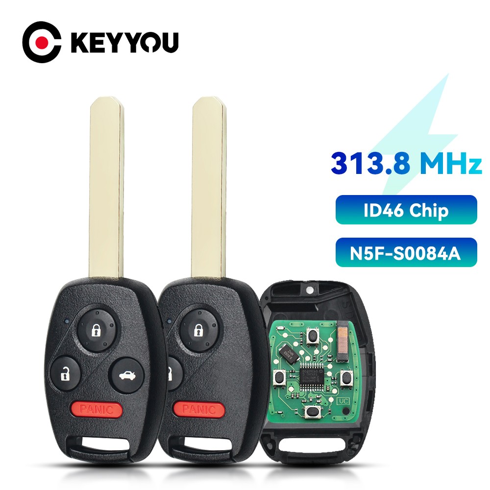 KEYYOU For Honda 313.8MHz Remote Keyless Car Key Transmitter Replacement With N5F-S0084A Chip46 Fit For Honda Civic