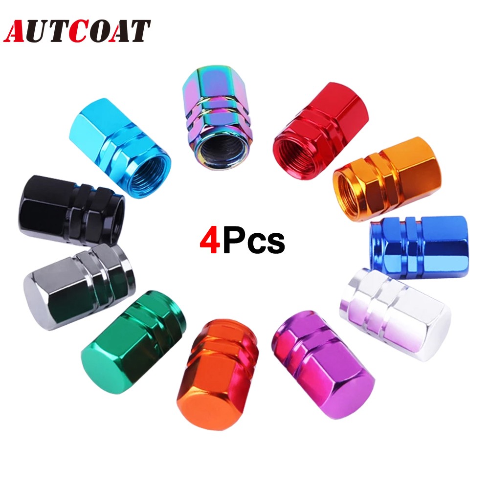 AUTCOAT 4pcs Aluminum Car Wheel Tire Valve Caps Tire Rim Stem Covers AirDustproof Waterproof for Cars Motorcycles Trucks Bikes