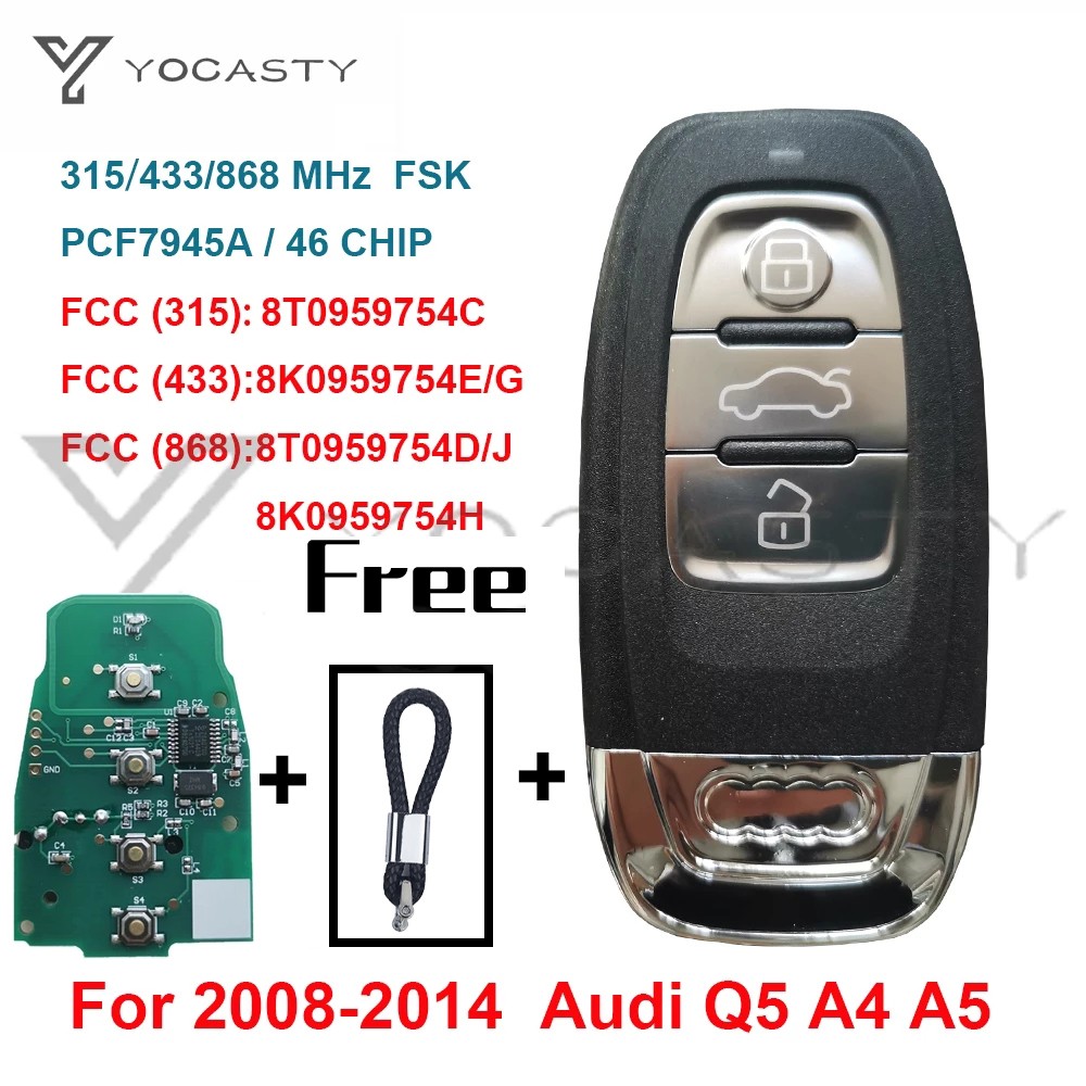 YOCASTY 8T0959754C 8T095975 4D Remote Control Key for Audi 2008 2009 2010 2011 2012 2013 2014 A4 A4L A5 Q5 8K0959754G 8K0959754E