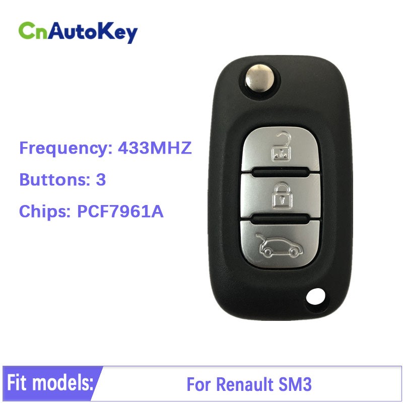 CN010054 مسج سيارة ذكية للتحكم عن بعد مفتاح السيارة فوب لرينو SM3 فلونس 3 زر الوجه PCF7961 433mhz Fsk بدون شعار