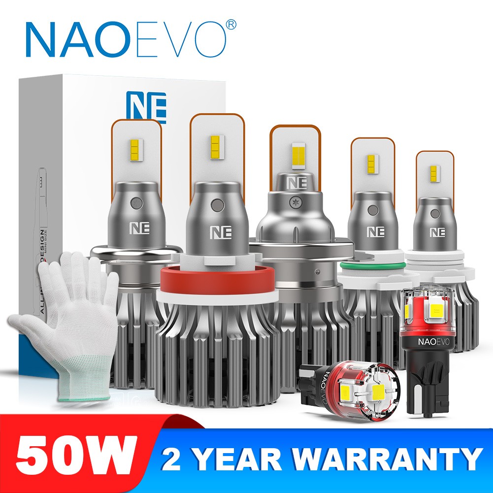 NAOEVO Headlight H7 Led Bulb 50W Fog Lights H4 Hi/Lo Beam 6000LM H11 9005 HB3 9006 HB4 6000k White 12V Car Lamps Mini