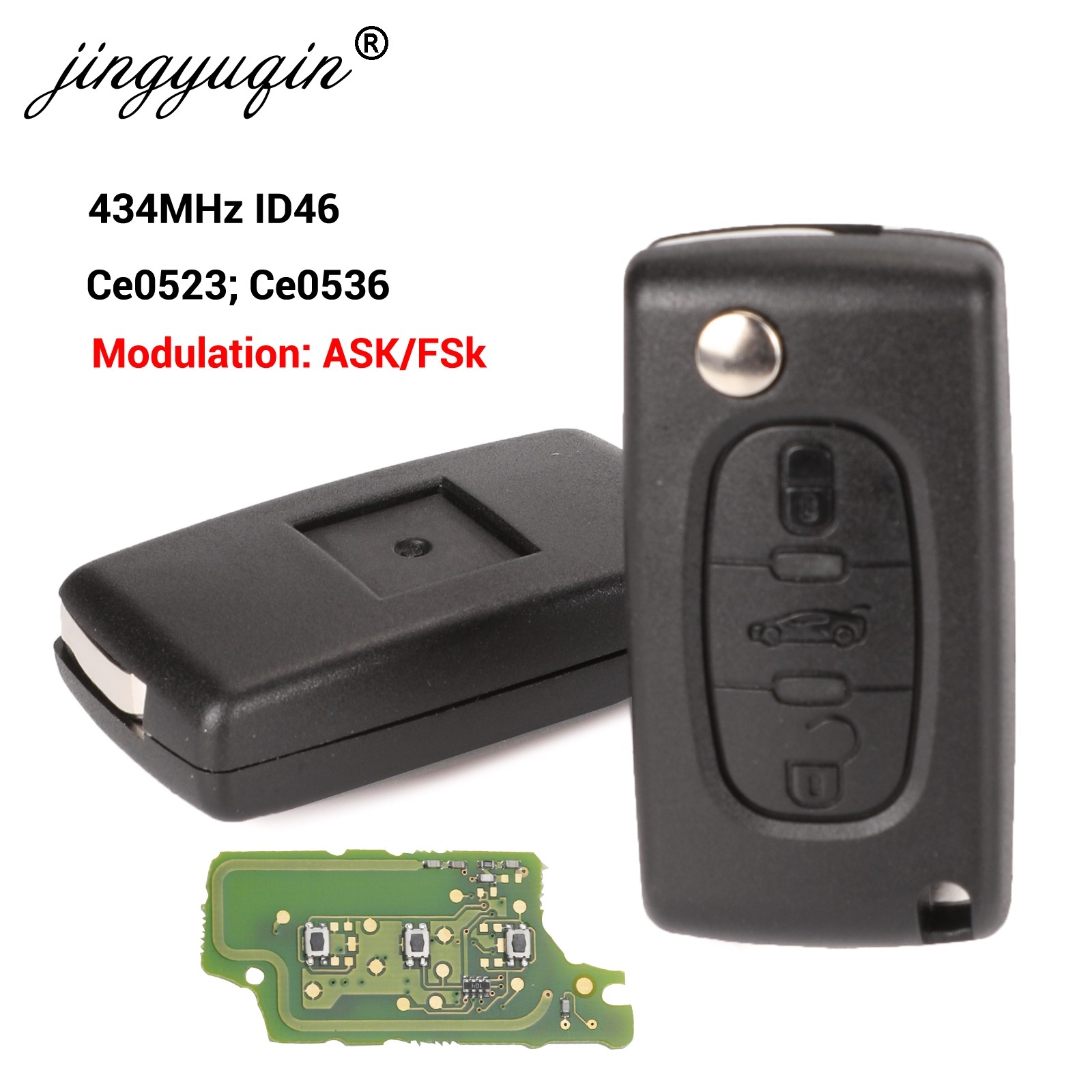 jingyuqin 433Mhz ID46 Ask FSK Car Key For Peugeot 207 307 407 208 308 408 607 Remote Key Partner 3 Buttons CE0523 Ce0536