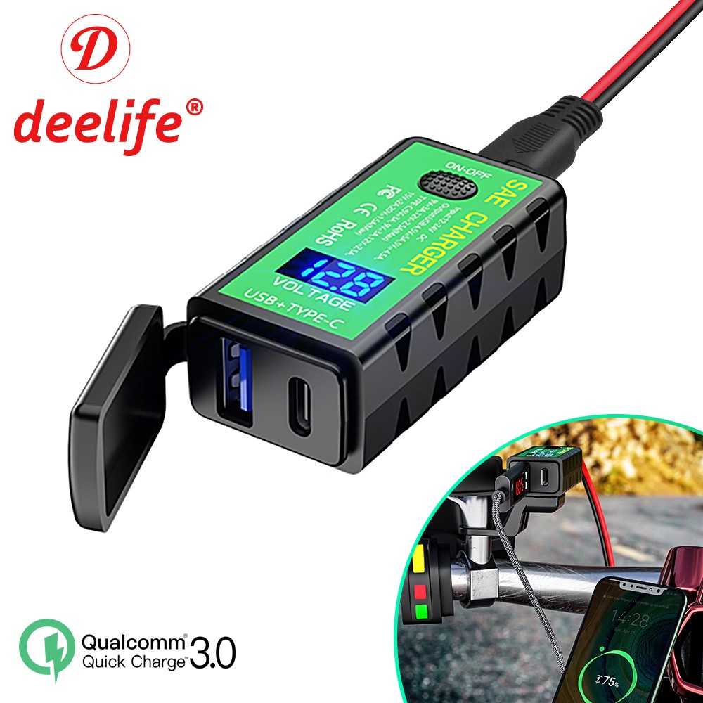 Deelife USB Charger Motorcycle Waterproof Voltmeter Motorcycle Moto Motor 12V Electrical Socket Dual Port Fast Charging