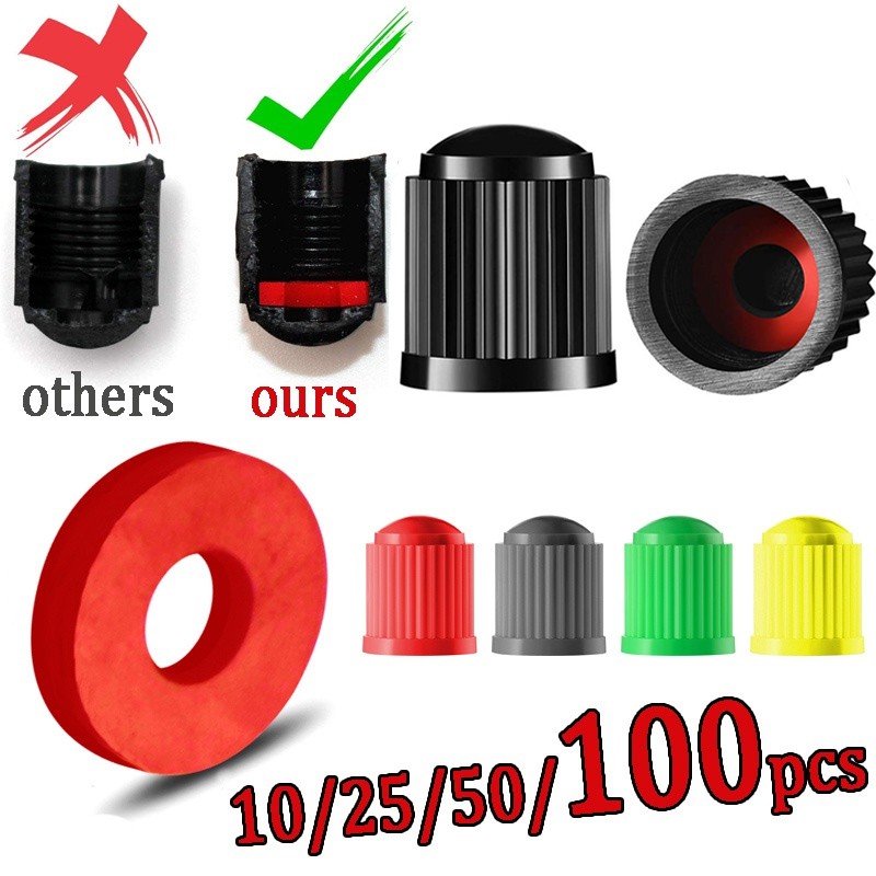 10/25/50/100pcs Black Tire Valve Caps, With Rubber O-Ring, Universal Stem Caps For Cars Bike, Bike, Truck, Motorcycle