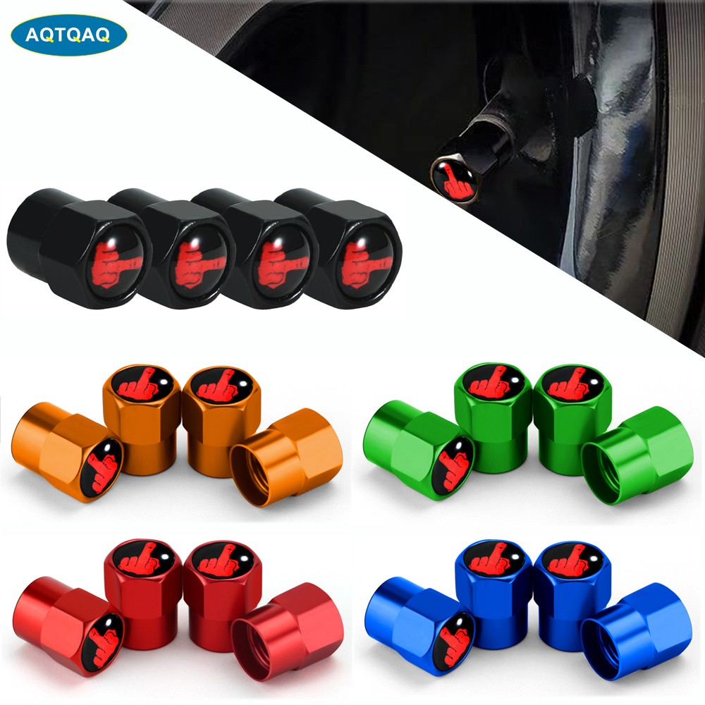 4pcs/set Car Tire Valve Caps Aluminum Alloy/Copper Middle Finger Logo Valve Caps Tire Wheel Tire Stem Air Tight Cap Covers