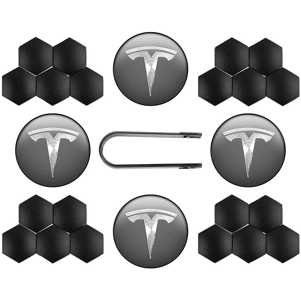 Decorative Wheel Center Hub Caps for Tesla Model 3/S/X Set of Tesla Logo Wheel Caps Center Hub Nut Lug Nut Cover for Tesla