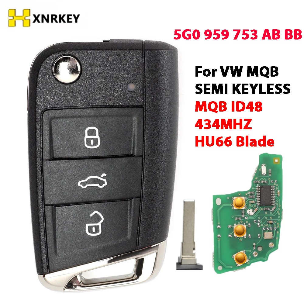 XNRKEY 5G0 959 753 AB BB استبدال مفتاح السيارة عن بعد لشركة فولكس فاجن سكودا MQB السابع جولف MK7 2017 توران بولو تيجوان 434MHz ID48 رقاقة