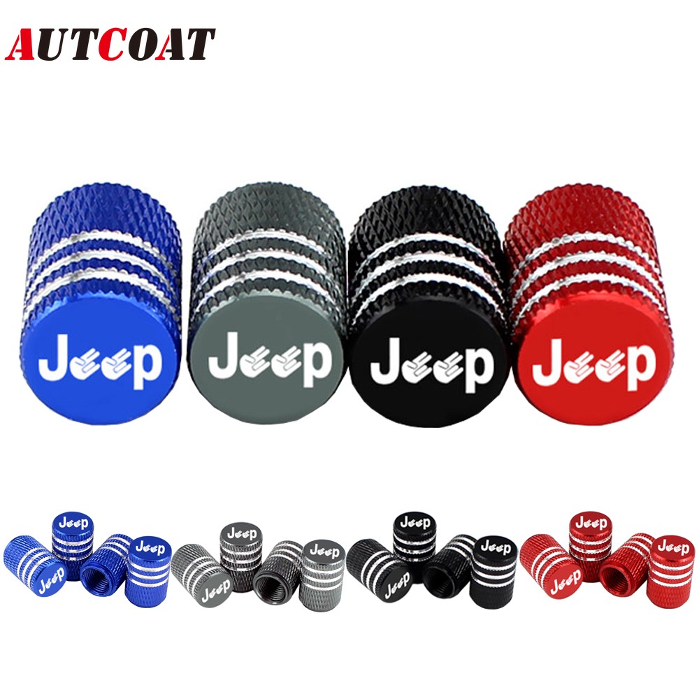 AUTCOAT 4pcs/set Jeep Logo Tire Stem Valve Caps Aluminum Car Dust Caps Tire Wheel Stem Air Valve Caps