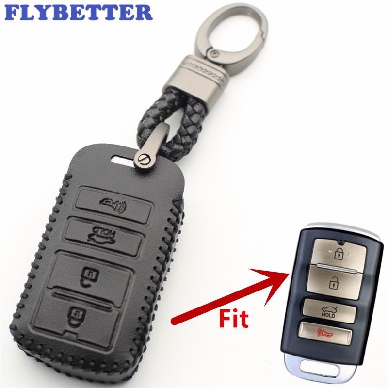 Flybest Genuine Leather 4 Button Keyless Entry Smart Key Cover for Kia Sorento/K900/New K7/Cadenza L576