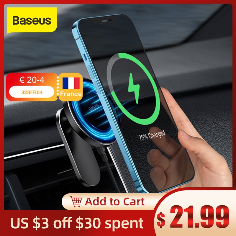 Baseus Car Mount Wireless Charger Magnetic Suction Dashboard Air Outlet Wireless Charging Holder for iPhone 12 13 Series