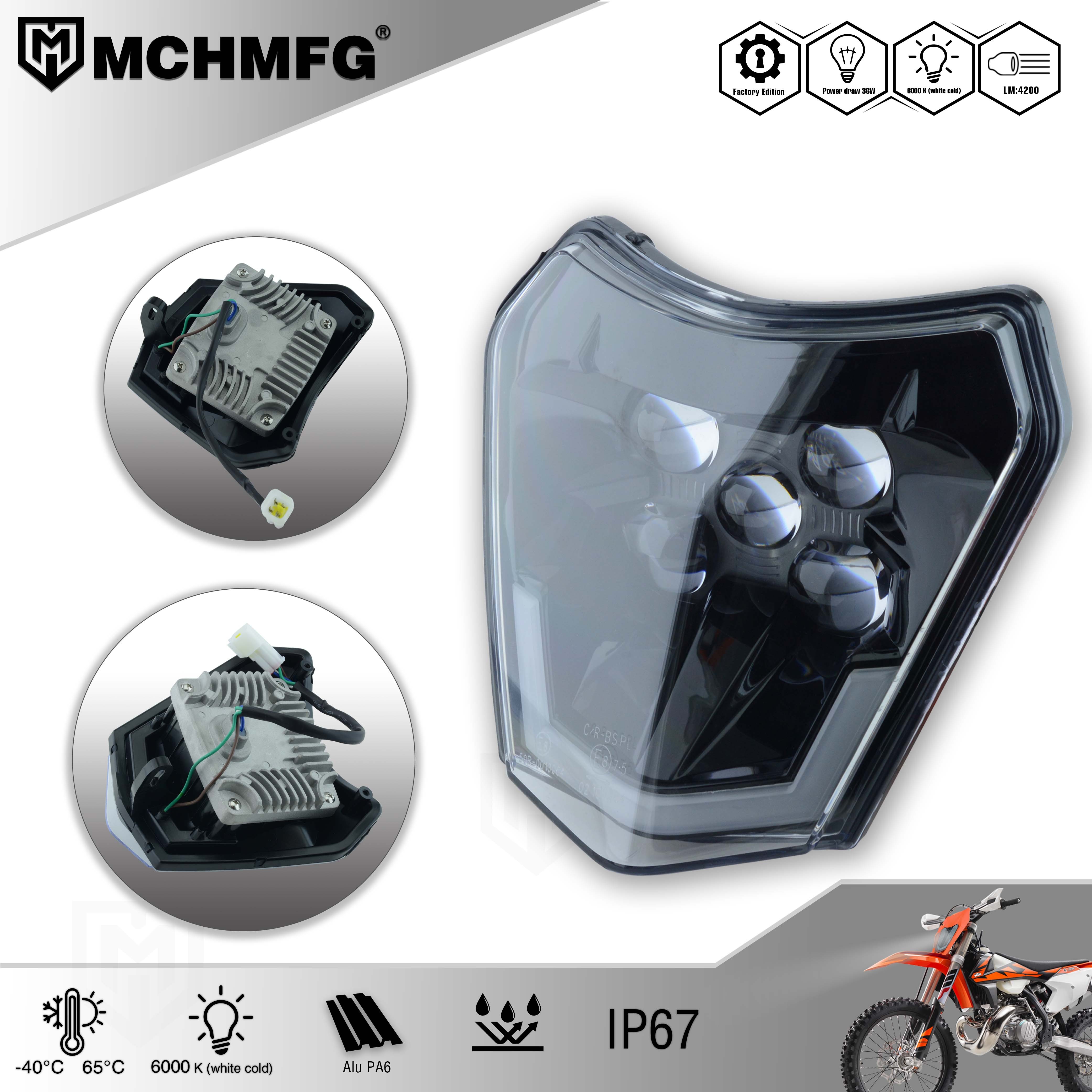 MCHMFG Motorcycle New LED Headlight Headlamp for KTM LDE for KTM EXC EXCF SX SXF XC XCF XCW XCFW 125 150 250 300 350 450 530