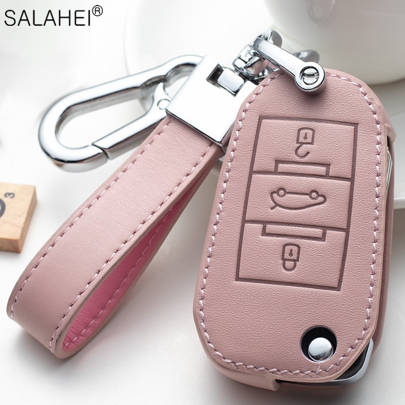 Leather Car Key Case Covers For Peugeot 107 206 207 208 306 307 301 308S 407 2008 3008 4008 5008 RCZ For Citroen C1 C2 C3 C4 C5