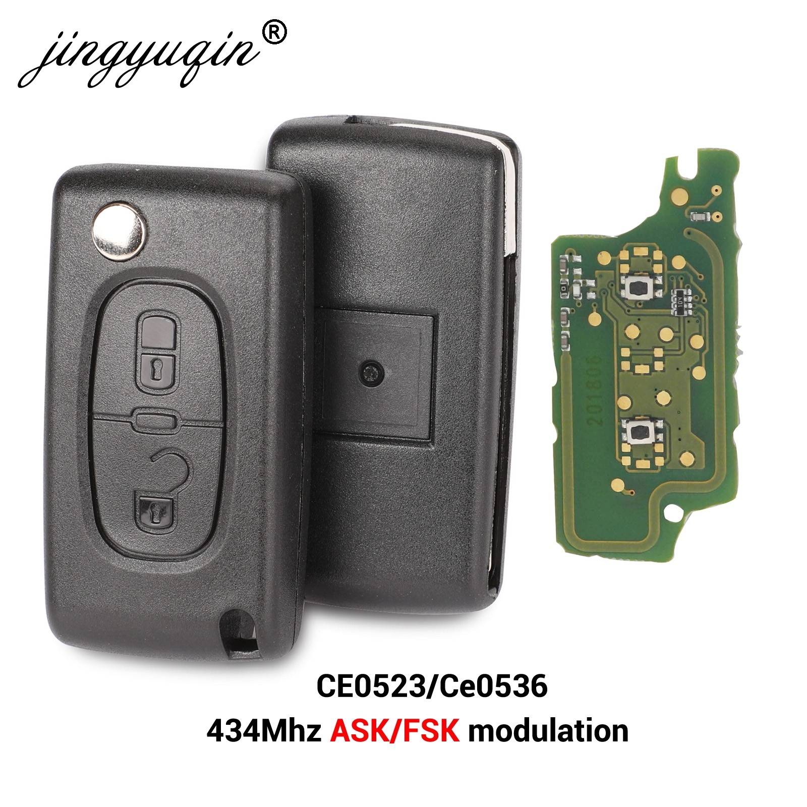 jingyuqin 434Mhz ASK FSK 2 Button Flip Remote Key Fob For Citroen C2 C3 C4 C5 C6 C8 Xsara Picasso CE0523 Ce0536 VA2/HCA Blade