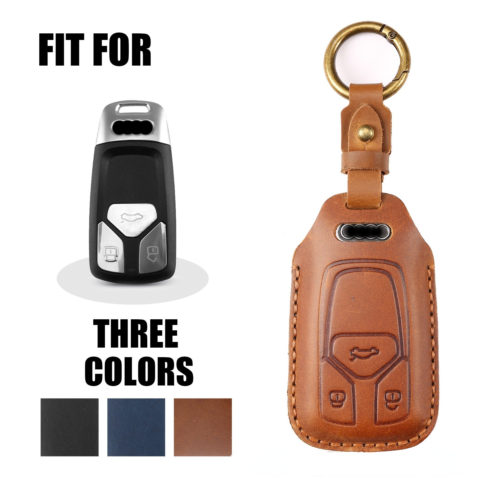 Luxury Leather Car Key Case Cover Fob Protector Key Chain Holder For Audi A4L Q5 A6L A3 A5 Auto Accessories Remote Keyring Bag