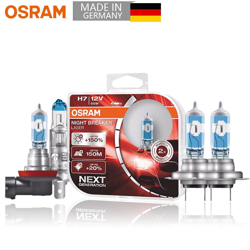 OSRAM H7 H4 H1H8 H3 H11 9005 9006 HB3 HB4 Night Breaker Halogen Bulbs Fog Lights 12V 55W 3700K + 150% Brightness (2pcs)