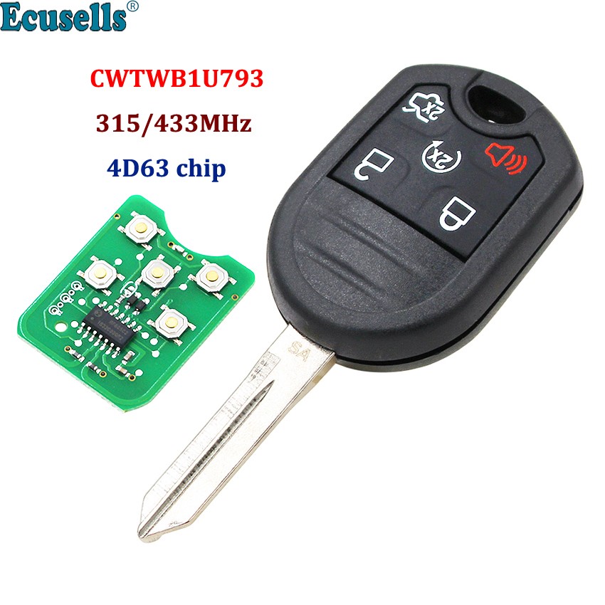 5 Button Remote Key Fob for Ford Expedition Explorer Taurus Flex 315/433MHz with 4D63 80bit FCC Chip: CWTWB1U793