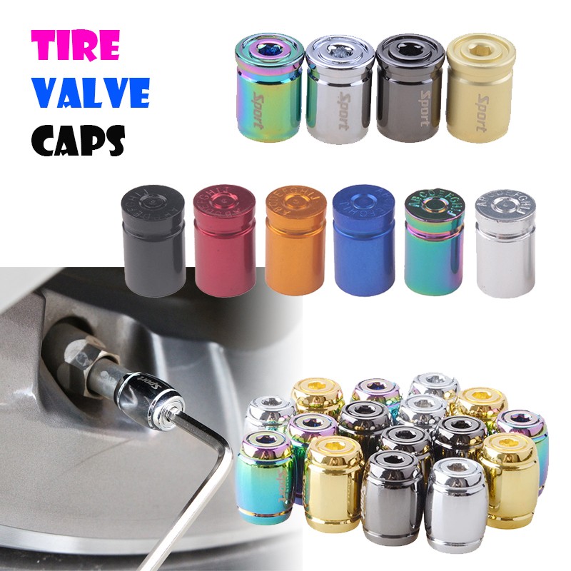 4psc Bullet Shell Universal Car Wheel Tire Valve Caps,Rim Tire Stem Covers,Aluminum Alloy Car Styling Parts Accessories