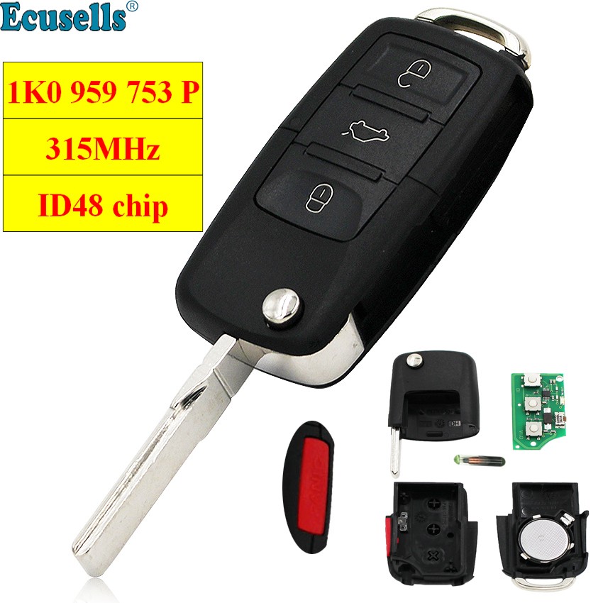 3+1 Button 315MHZ ID48 Chip Folding Flip Key Remote Control Transmitter for VOLKSWAGEN Golf CC Rabbit 1K0 959 753P 1K0959753P