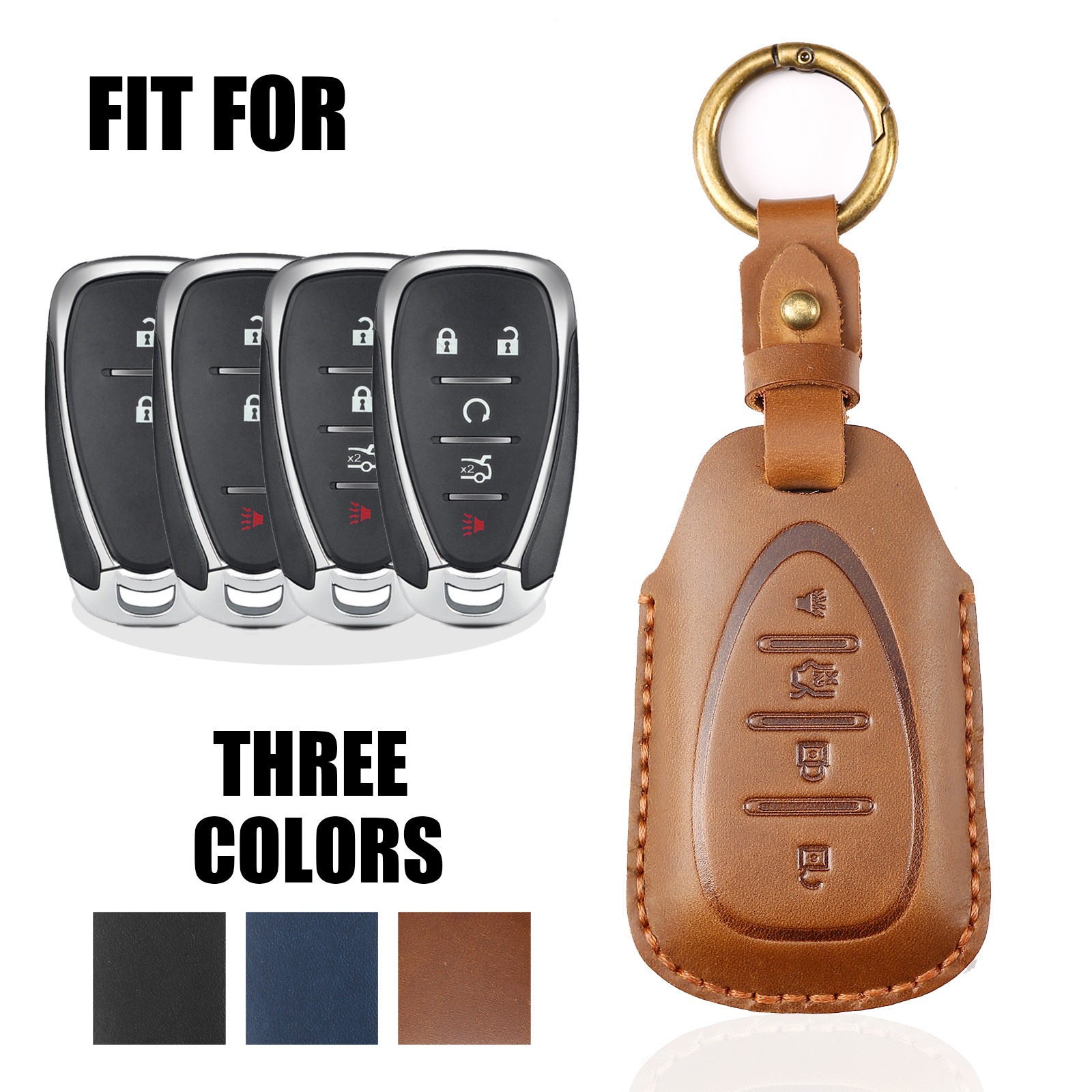 Luxury Leather Car Key Case Cover Fob Protector Keychain Holder For Chevy Chevrolet 2021 JM Trax Crvalier Cruze Malibu Keyring