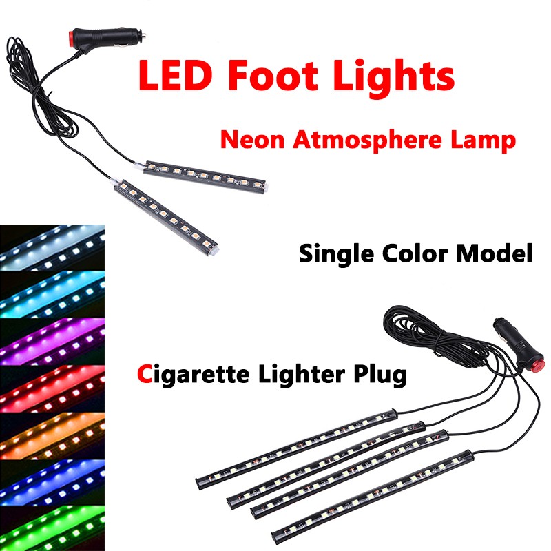 Car LED Foot Lights Neon Atmosphere Lamp Automobile Interior Ambient Lighting Decoration Accessories Cigarette Lighter Plug