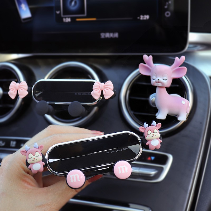 Cute Universal Car Phone Holder Air Conditioning Air Outlet Decoration Air Freshener Car Perfume Ladies Auto Interior Accessories