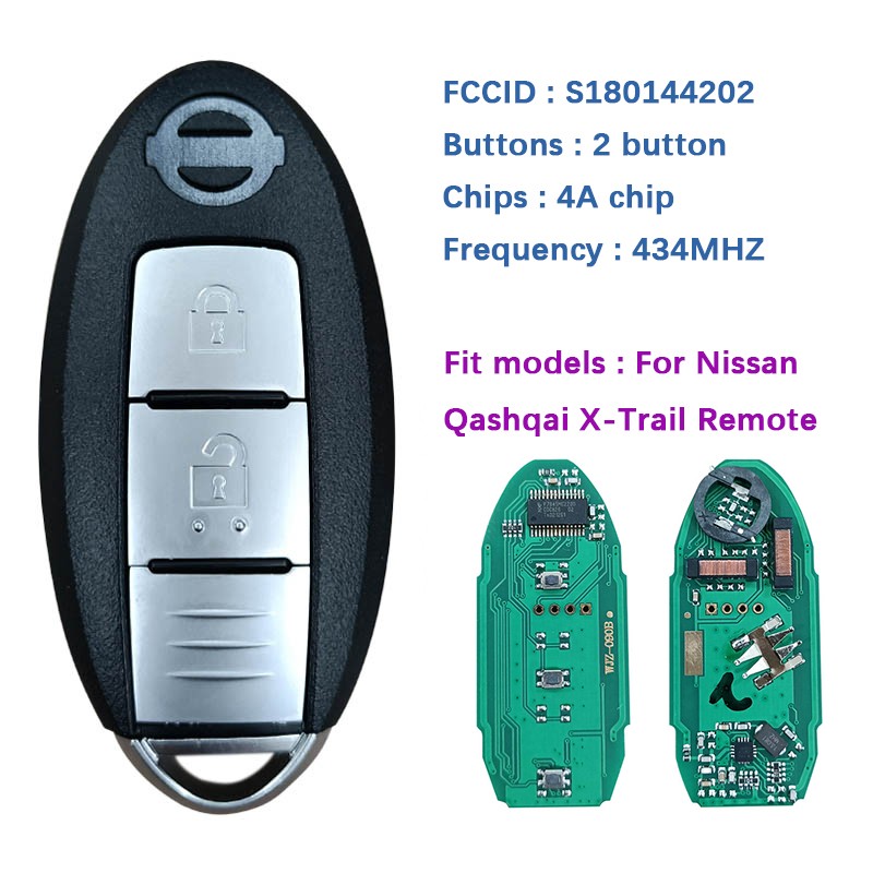 CN027053 ما بعد البيع السيارات عن بعد 2 زر بعيد قاشقاي X-Trail Dualis مفتاح التحكم 433MHZ AES رقاقة S180144202 S180144102