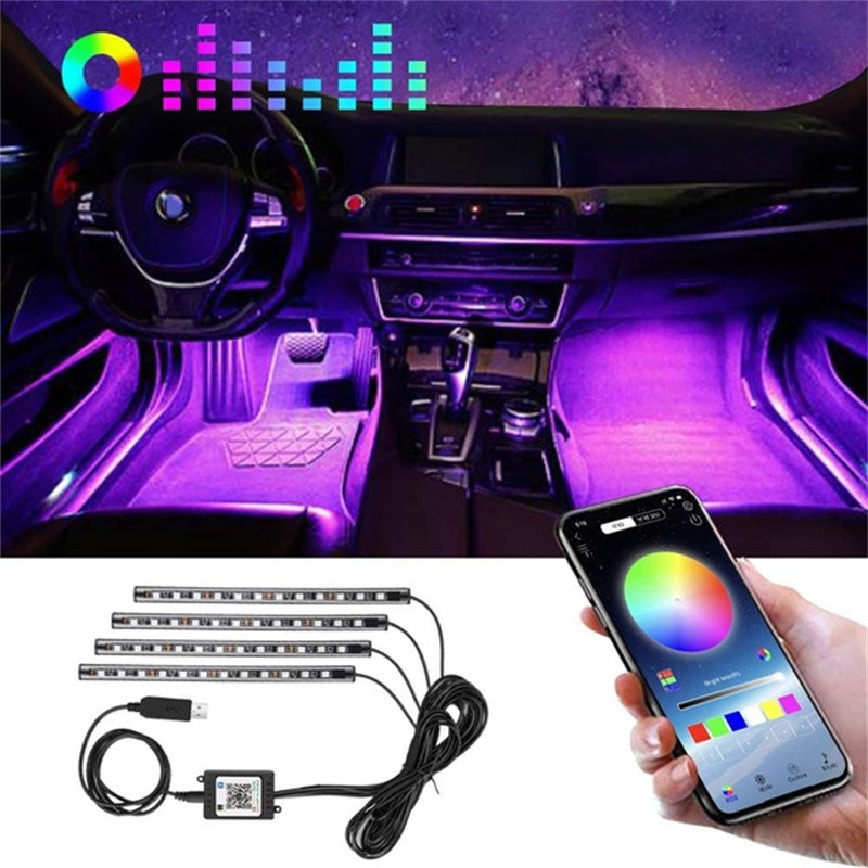 Car LED Strip Lights 36/48/72 RGB Led Foot Atmosphere Lamp 12V Auto Interior Decor Light With USB Bluetooth APP Controller