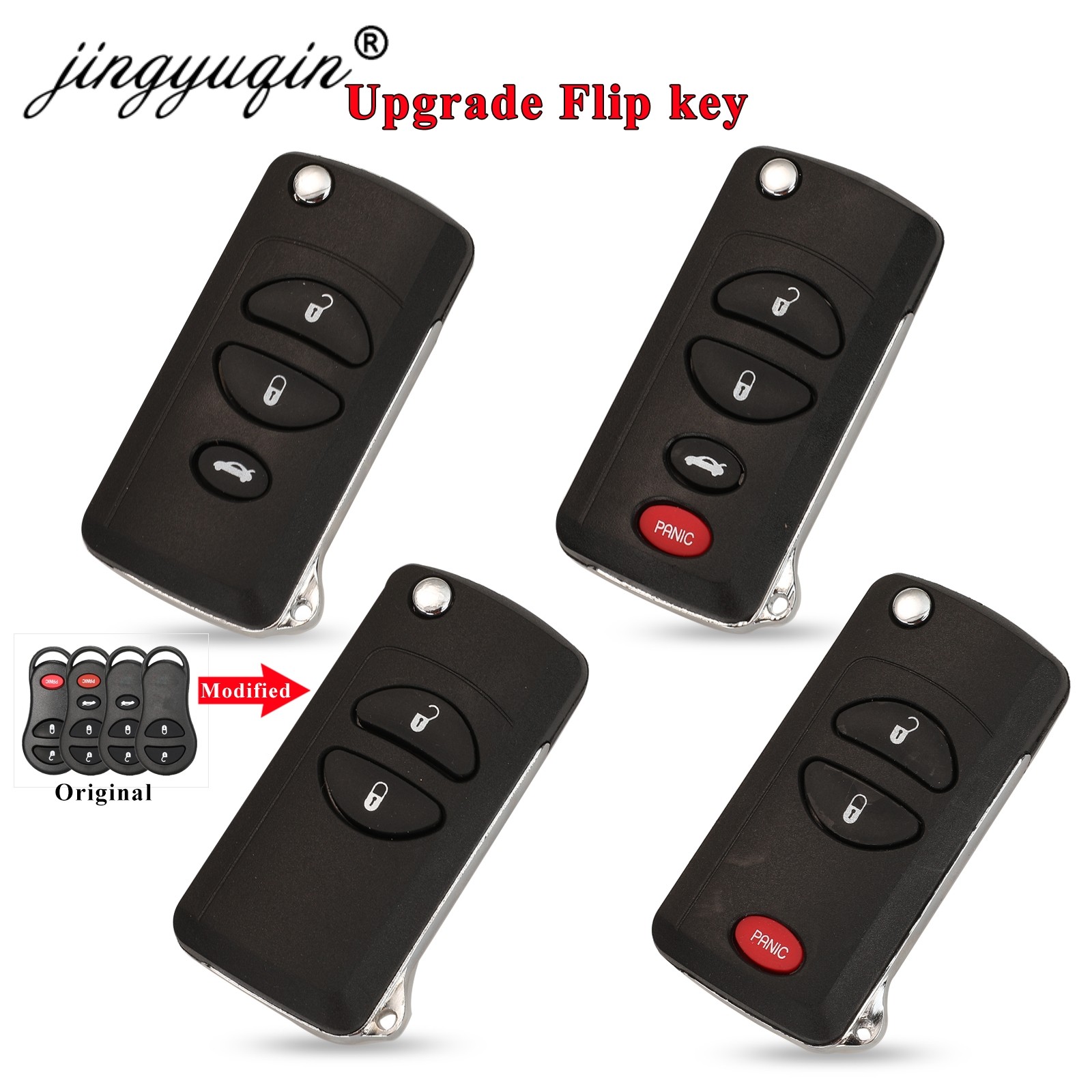 jingyuqin 2/3/4 Buttons Remote Flip Flip Key Cover For Chrysler Dodge Stratus RAM Durango Dakota Jeep Grand Cherokee Key Shell