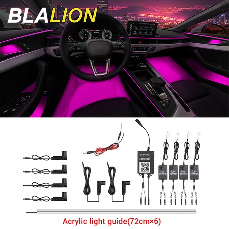 12V Acrylic Interior Atmosphere Light RGB Car Optical Strip APP Voice Control Independent Connection Module Decor Ambient Lamp