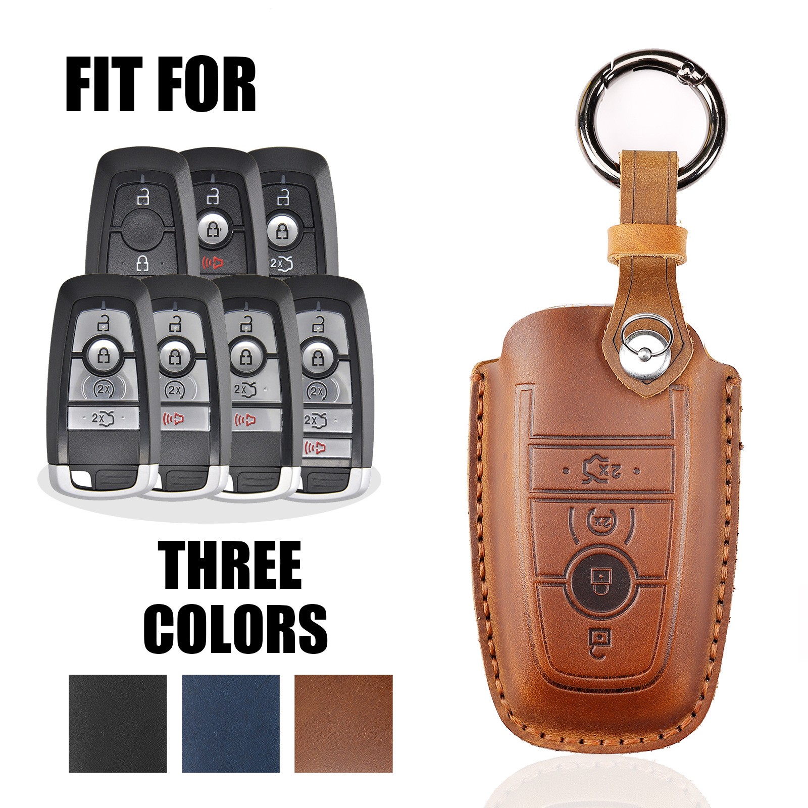 Leather Key Case Cover Fob Keychain Holder For Lincoln Ford Raptor F150 Explorer Everest Ranger Accessories Remote Keyring Bag