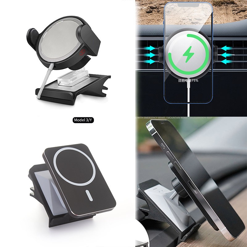 For Tesla Model 3 Y 2022 iPhone 12 13 Magsafe Charger Holder Wireless Charger & Magnet Car Mount Phone Holder Mobile Bracket