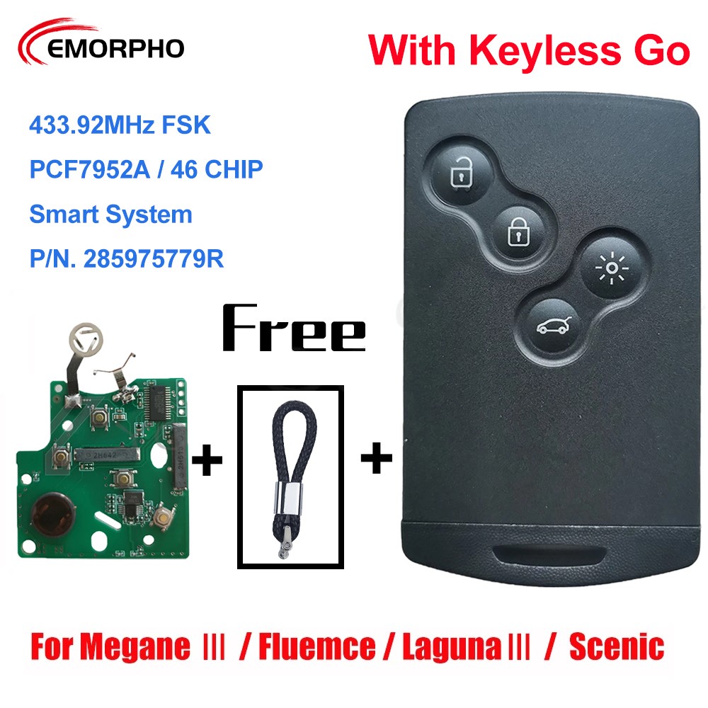 Imorpho 433MHz Smart Car Keyless Card PCF7952A For 2009-2015 Renault Megane III Fluence Laguna III Scenic 2010