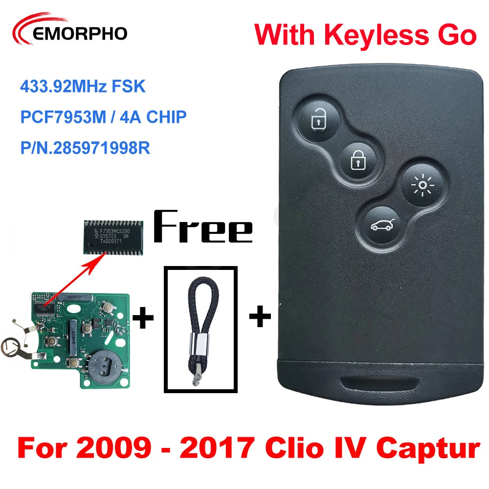 EMORPHO 285971998R بدون مفتاح مفتاح ذكي PCF7953M 4A رقاقة 433 MHZ ل 2009 2010 2011 2012 2013 2014 2015 2017 رينو كليو IV Captur