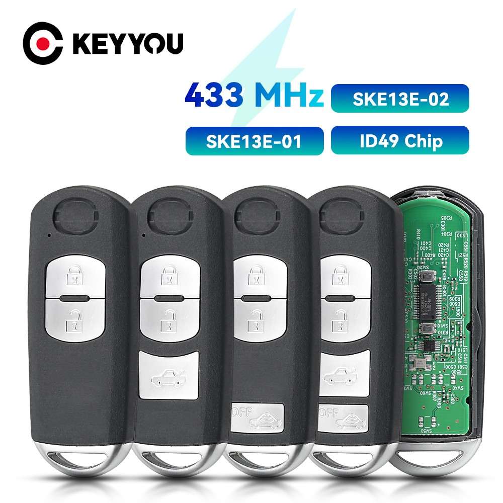 KEYYOU 433Mhz ID49 2/3 أزرار مفتاح ذكي يصلح لمازدا CX-3 Axela CX-5 Atenza نموذج SKE13E-01 سيارة التحكم عن بعد SKE13E-02