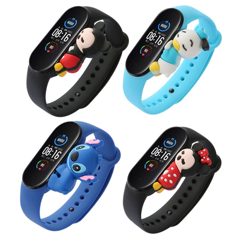 Applicable Cartoon Disney Mi Band 5 6 Smart Watch Wristband Mickey Minnie Stitch Cute Doll Adjustable Mi Band Replacement Strap