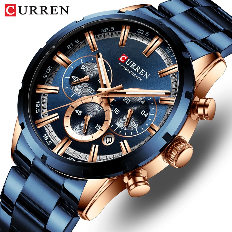 CURREN Men Watch Luxury Brand Sport Quartz Mens Watches Full Steel Waterproof Chronograph Wristwatch Men Relogio Masculino