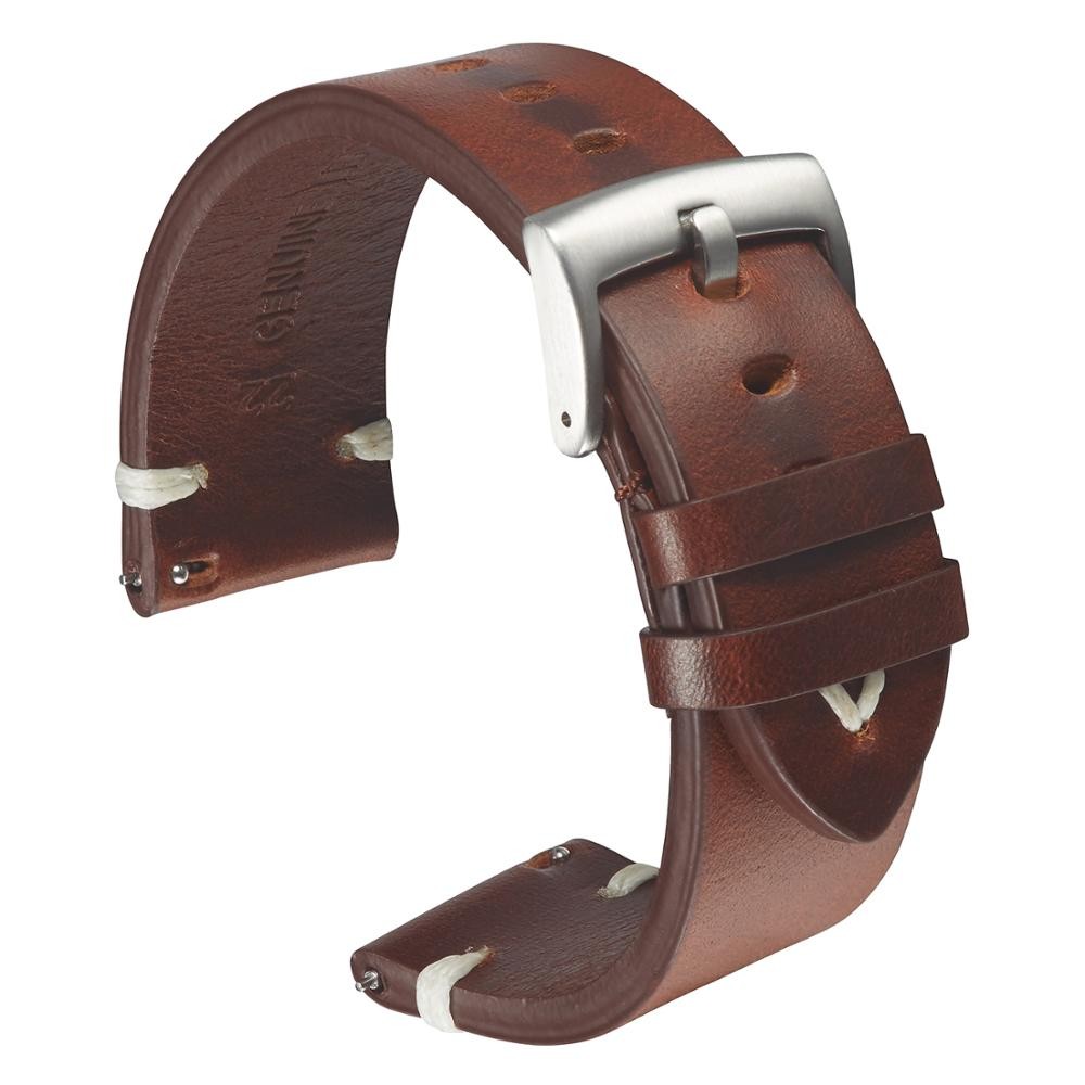 Leather Watchband Strap 18mm 20mm 22mm Quick Release Watch Strap Cowhide Strap Handmade Black Dark Brown Vintage Oil Wax Leather