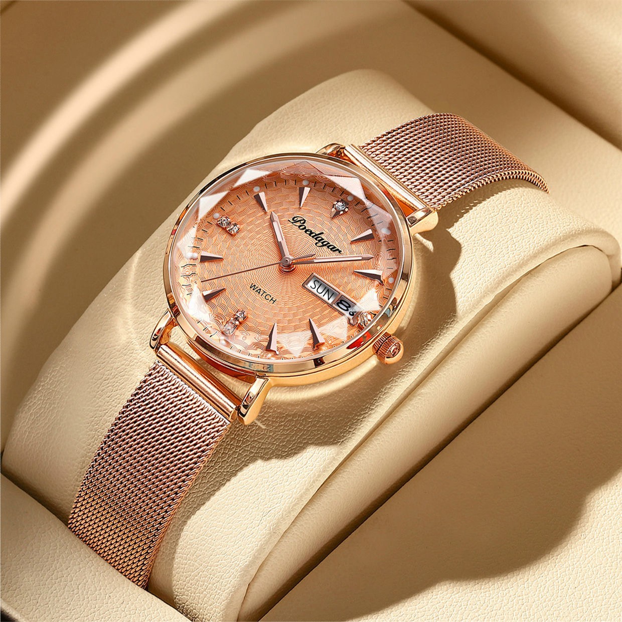 Swiss Brand POEDAGAR Women Watches Luxury Rose Gold Mesh Wristwatch Fashion Simple Waterproof Date Ladies Bracelet Watch Clock