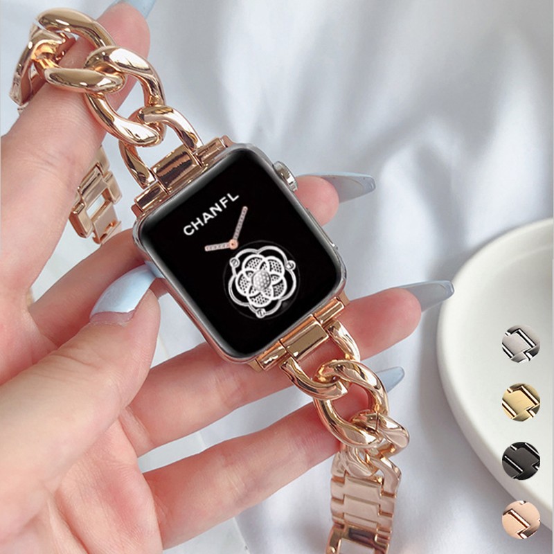 Luxury Watch Band for Apple Watch 7 41 45mm 6 5 4 3 Women Lady Diamond Stainless Steel Bracelet for iWatch 7 44 40 42 38mm Strap