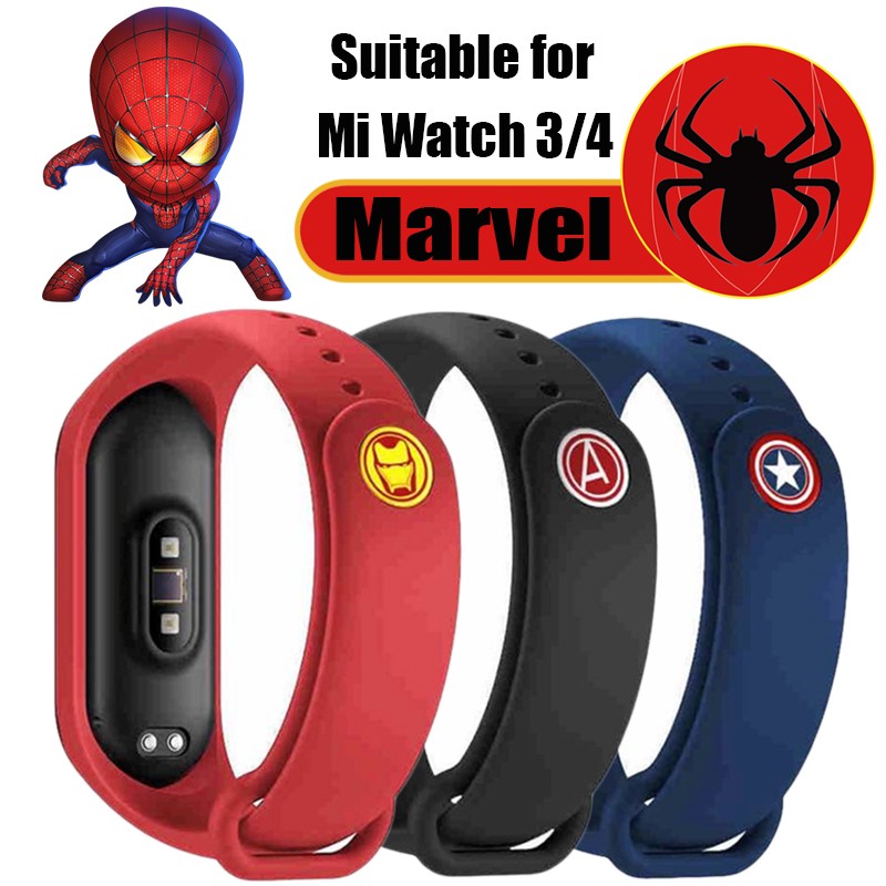 Suitable for Mi Band 3 4 Strap Marvel Spiderman Captain Dollar Iron Man Replacement Silicone Bracelet Mi Band 3 4 Wristband