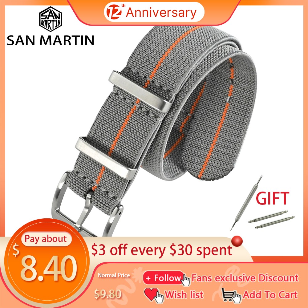 San Martin Watch Strap 20mm 22mm Pilot Military Watch Band Universal Type Sports Troops Parachute Bag Watchband Nylon Strap