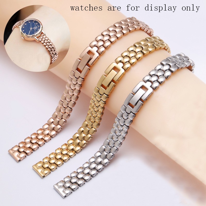 PEIYI 6 8 10 12 14mm Stainless Steel Watchband Silver Golden Bracelet Replacement Strap for Dial Size Lady Fashion Watch Chain