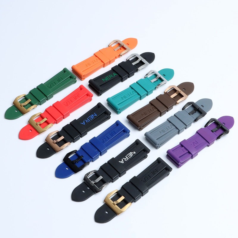 24mm Black Blue Red Orange Gray Purple Watch Band Silicone Rubber Watchband Fit For Panerai Strap Tools Pin Buckle Tools