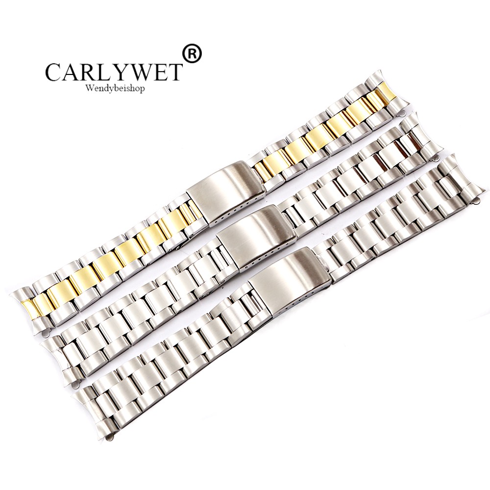 CARLYWET 19 20 مللي متر 316L الفولاذ المقاوم للصدأ اثنين من لهجة الذهب الفضة ووتش الفرقة سوار الجوف منحني نهاية ل خمر المحار