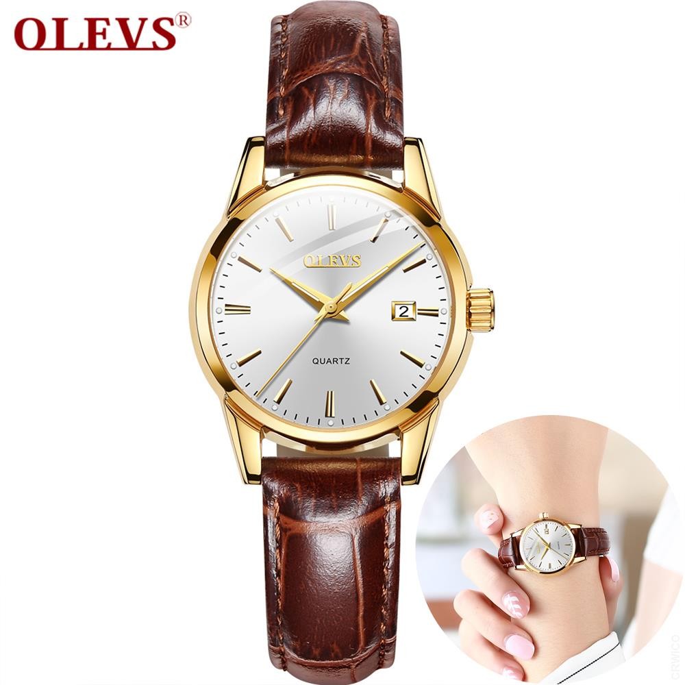 OLEVS-Women's Quartz Watches Casual Fashion Brown Leather Luminous Water Resistant Ladies Wrist Watch