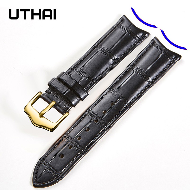 UTHAI F09 Genuine Leather Watchband Curved Interface Bamboo Style Buckle Business 19mm 20mm 21mm 22mm 24mm Retro Watch Strap