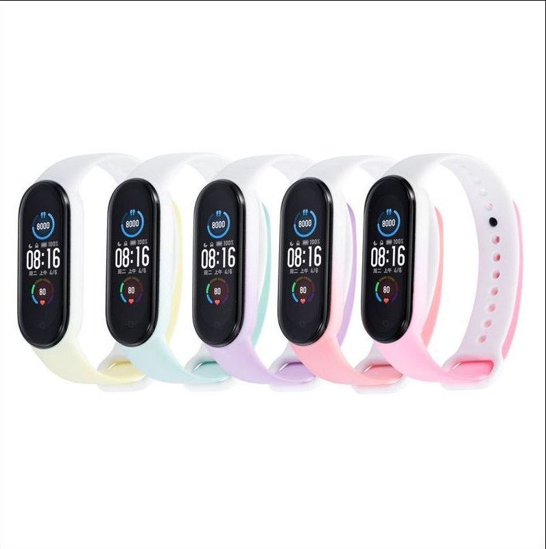 For Mi Band Silicone Strap 3 4 5 6 Macaron Two Tone Stitching Strap Breathable Strap Buckle Smart Watch Replacement Wristband