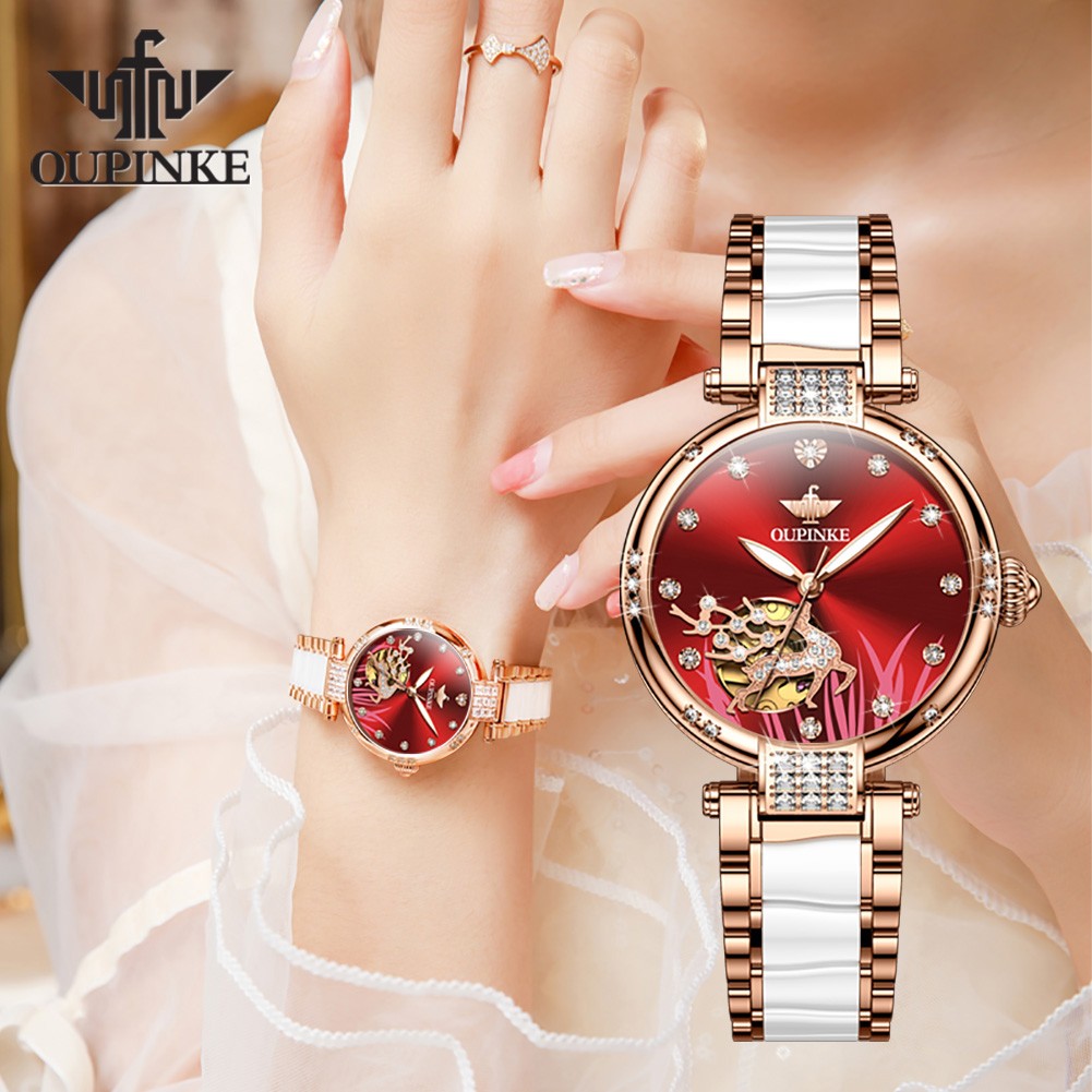 OUPINKE luxury brand automatic mechanical watch women sapphire mirror waterproof luminous diamond swiss movement wristwatch