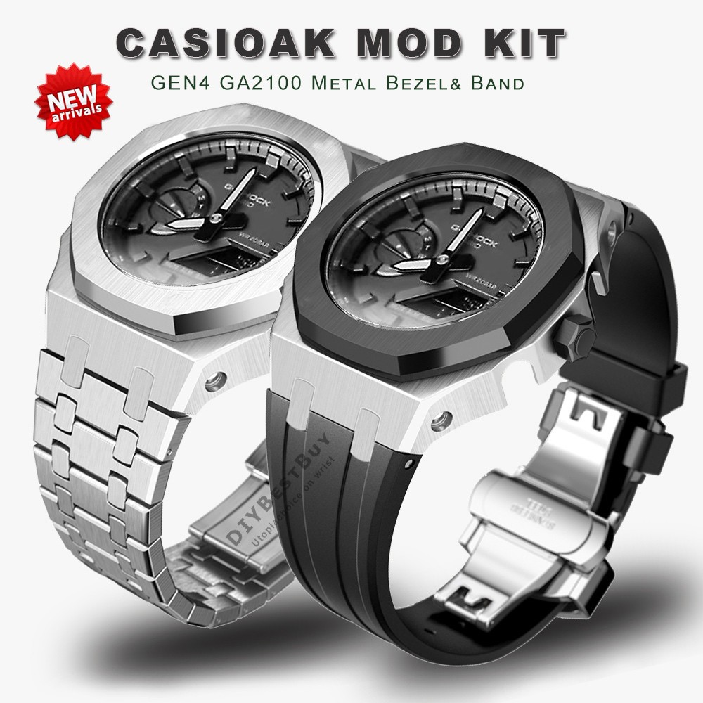 Fashion kit GEN4 GA2100 metal bezel for G shock Casio modified 3rd 4rd generation rubber and steel watch strap GA2100/2110