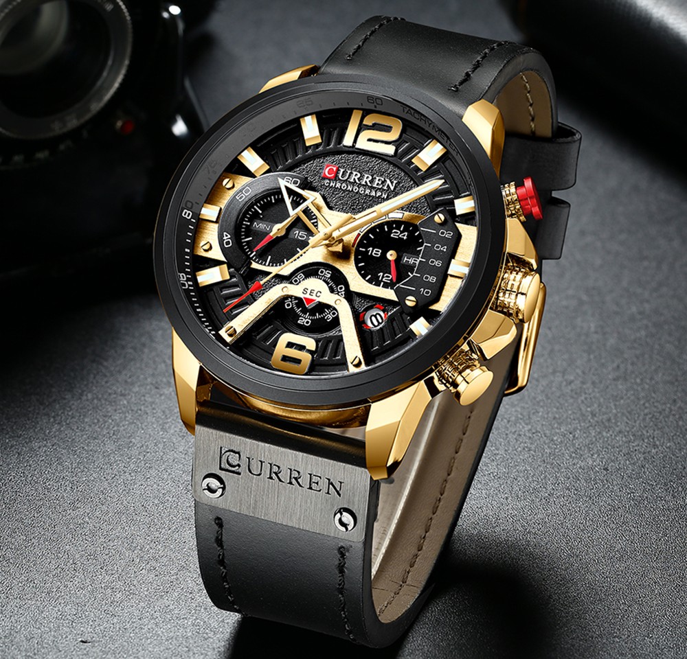 CURREN Casual Sport Watch Blue Watch Men Luxury Military Leather Wrist Watch Man Watch Fashion Chronograph Relogio Masculino